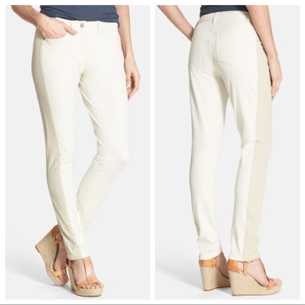Eileen Fisher Cotton Tuxedo Stripe Skinny Trousers - Small